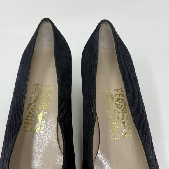 Salvatore Ferragamo Shoes Womens 6.5 B Blue Textured Suede Pumps Heels Italy - Picture 9 of 16